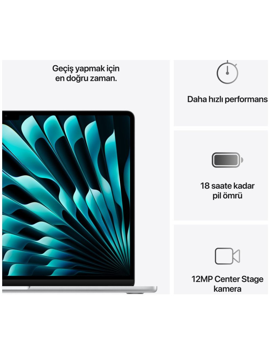 Apple MacBook Air M4 16GB 256GB SSD macOS 15" Taşınabilir Bilgisayar Gümüş MW1G3TU/A